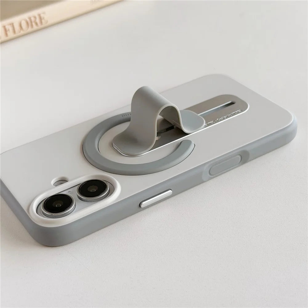 For iPhone 17 Case Compatible with MagSafe Kickstand Skin Touch Contrast Color Silicone TPU PC Phone Cover - Orange - 7