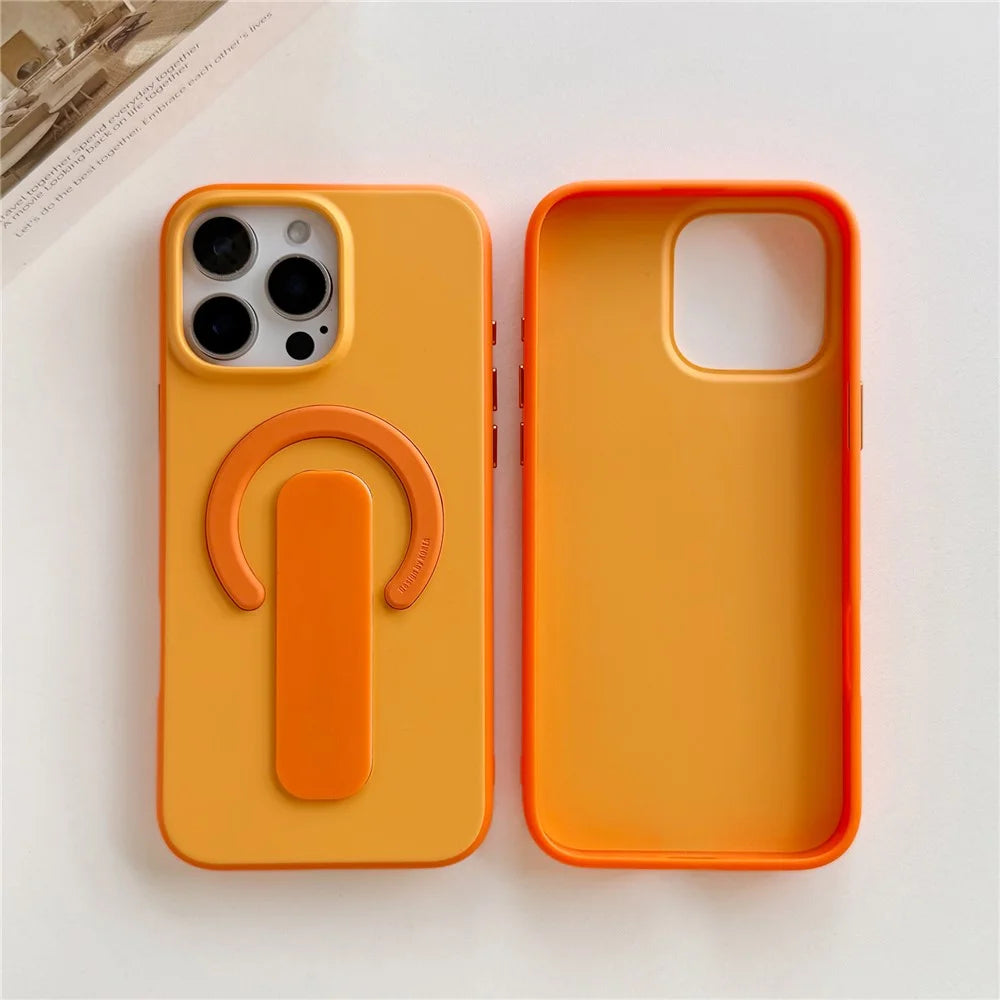 For iPhone 16 Pro Max Case Compatible with MagSafe Kickstand Skin Touch Contrast Color Silicone TPU PC Phone Cover - Orange - 2
