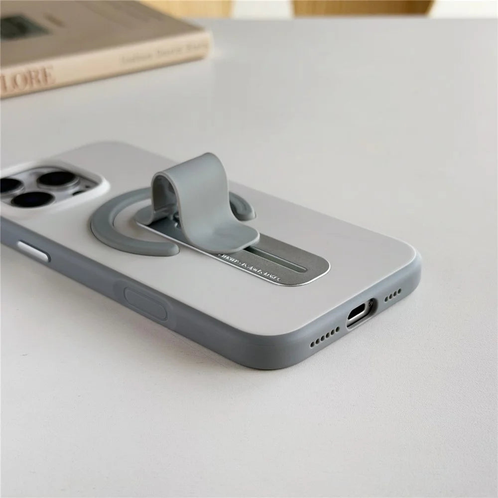 For iPhone 16 Pro Max Case Compatible with MagSafe Kickstand Skin Touch Contrast Color Silicone TPU PC Phone Cover - Orange - 6