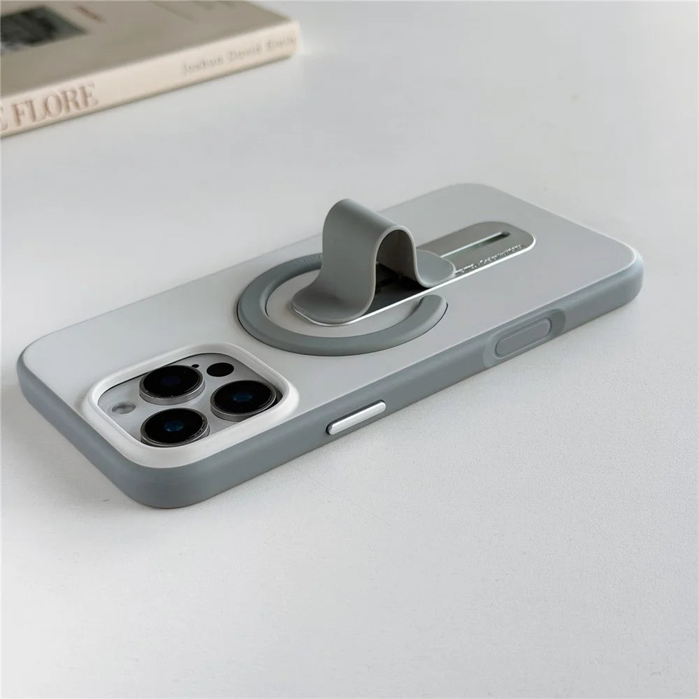 For iPhone 16 Pro Max Case Compatible with MagSafe Kickstand Skin Touch Contrast Color Silicone TPU PC Phone Cover - Orange - 7