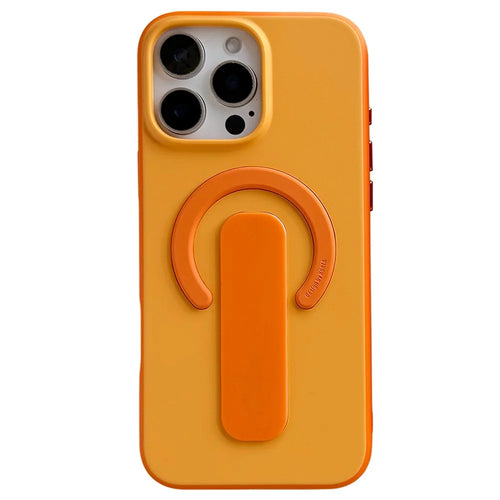 For iPhone 16 Pro Case Compatible with MagSafe Kickstand Skin Touch Contrast Color Silicone TPU PC Phone Cover - Orange - 1