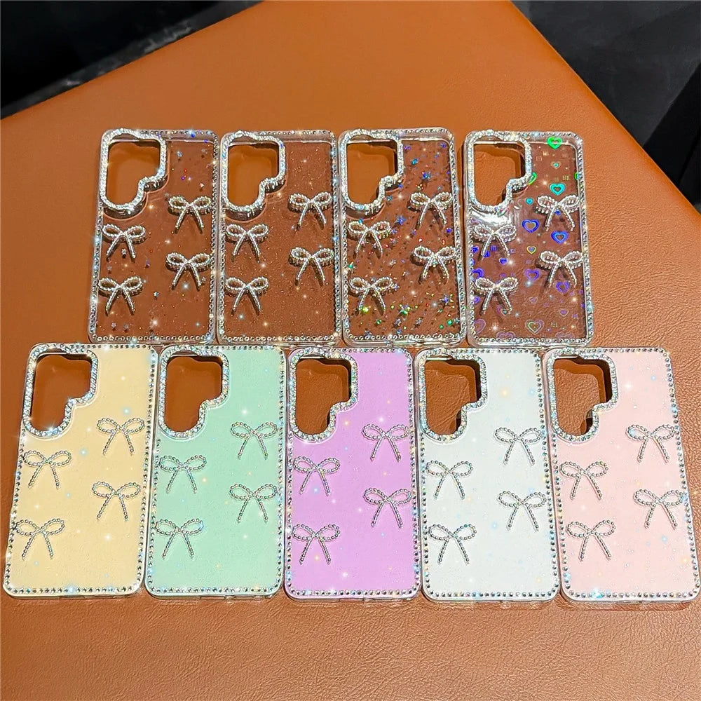 For Samsung Galaxy S26 Ultra Case Rhinestone Edge Butterfly Bow Decor TPU + PC IMD Phone Cover - Glitter Transparent - 4