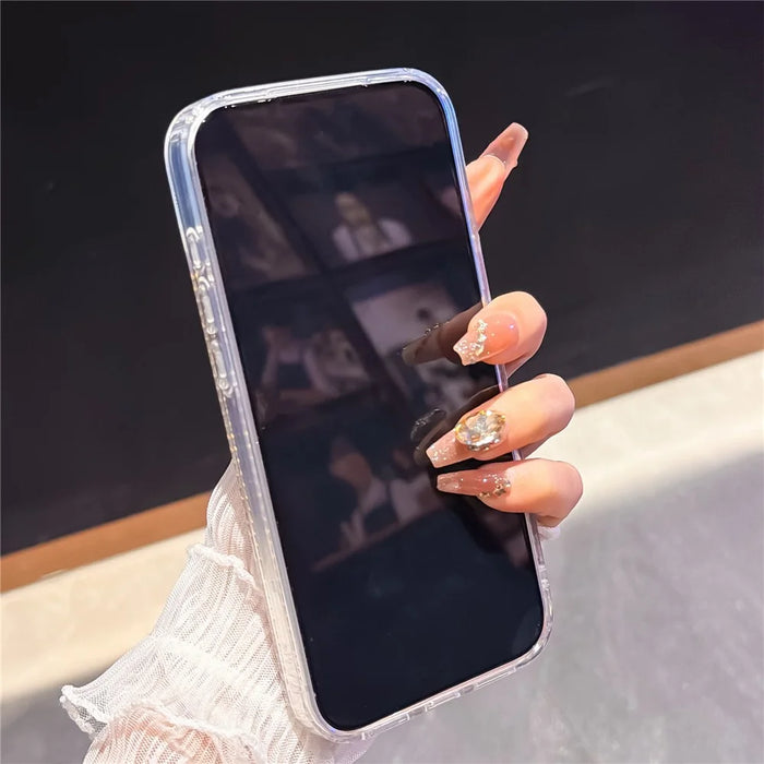 For iPhone 18 Pro Max / 17 Pro Max Case Kickstand Rhinestone Edge Glitter Back TPU + PC IMD Phone Cover - Glitter Transparent - 4