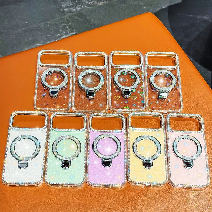 For iPhone 18 Pro / 17 Pro Case Kickstand Rhinestone Edge Glitter Back TPU + PC IMD Phone Cover - Glitter Transparent - 7