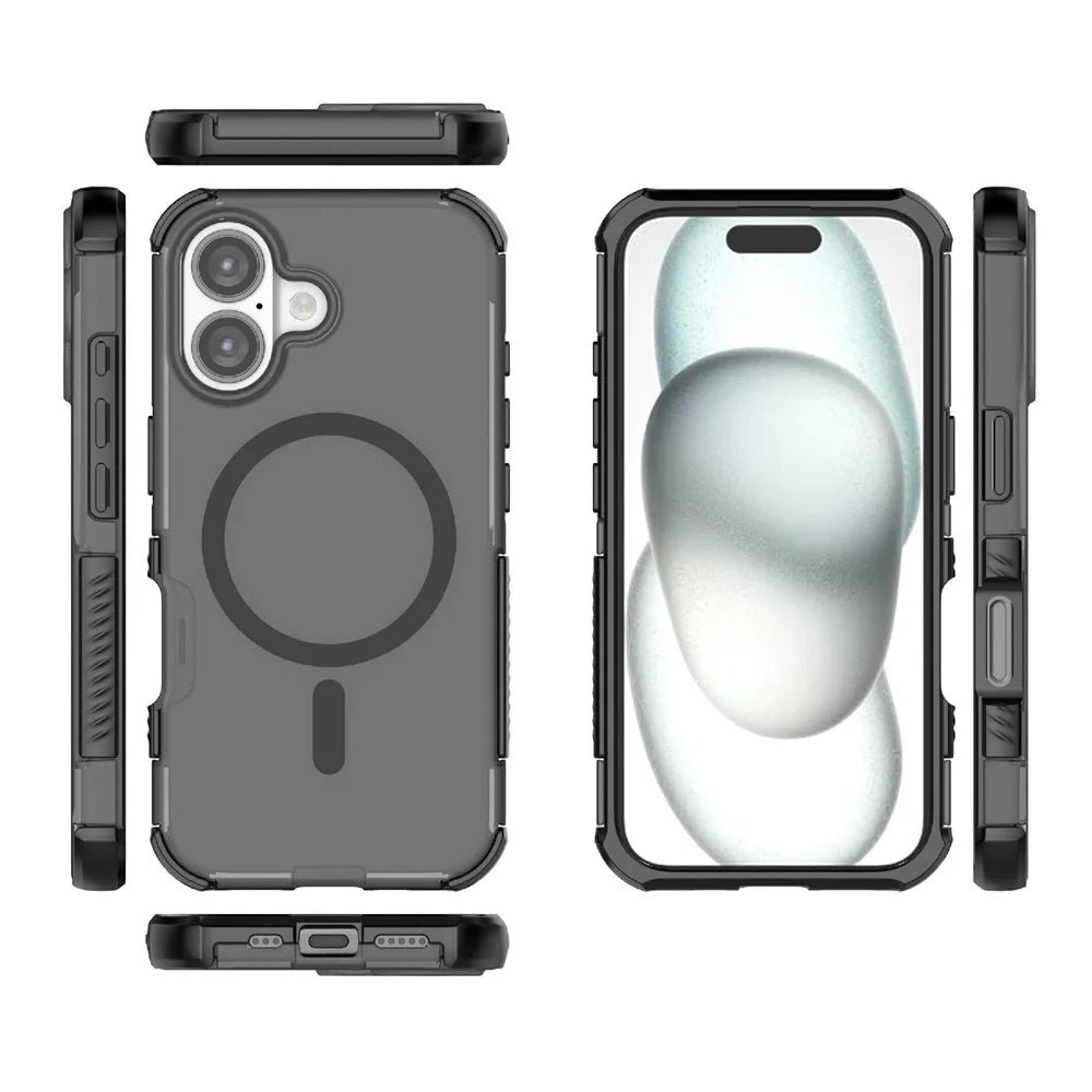 For iPhone 16 Magnetic Case Matte Skin Touch TPU PC Anti Drop Phone Cover Compatible with MagSafe - Black - 5