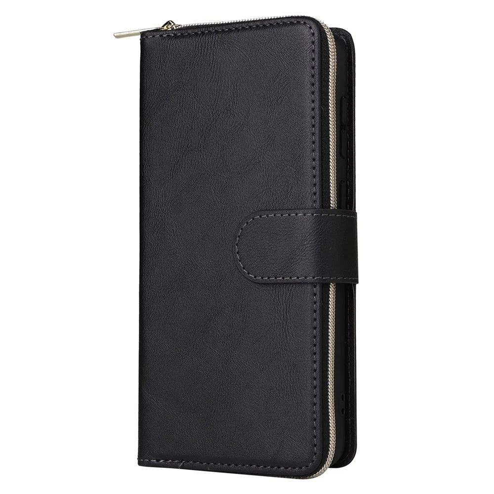 For Samsung Galaxy A53 5G Stand Wallet Phone Flip Case PU Leather Magnetic 9 Card Holder Slots Zipper Pocket Cover with Strap - Black - 6
