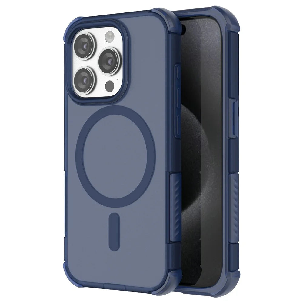 For iPhone 15 Pro Max Magnetic Case Matte Skin Touch TPU PC Anti Drop Phone Cover Compatible with MagSafe - Blue - 1