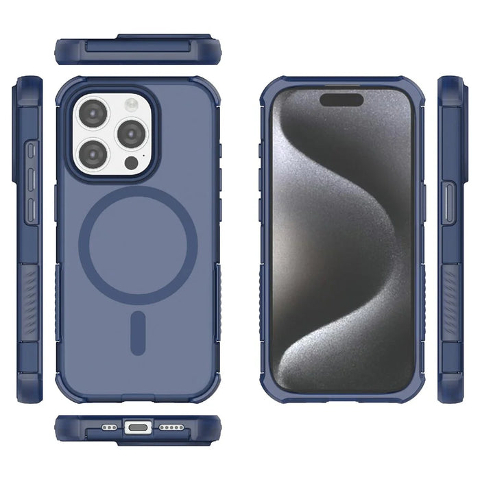 For iPhone 15 Pro Max Magnetic Case Matte Skin Touch TPU PC Anti Drop Phone Cover Compatible with MagSafe - Blue - 5