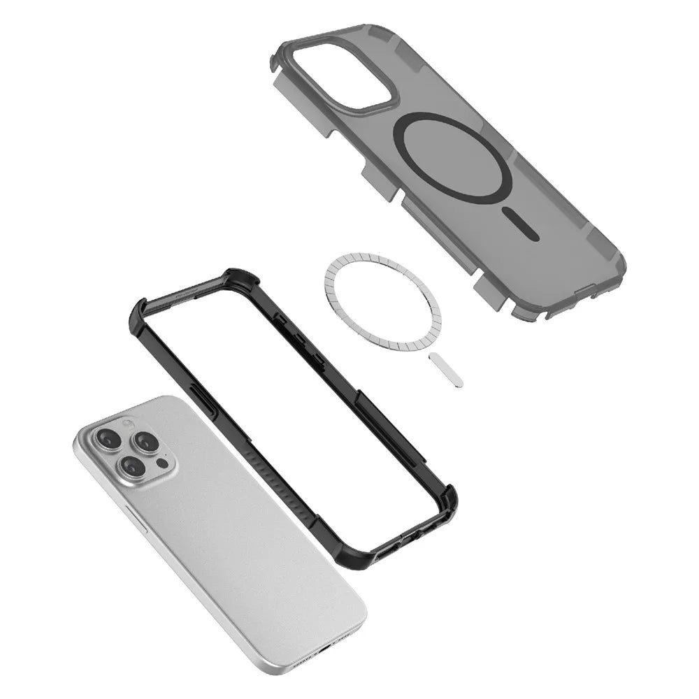 For iPhone 14 Pro Magnetic Case Matte Skin Touch TPU PC Anti Drop Phone Cover Compatible with MagSafe - Black - 4