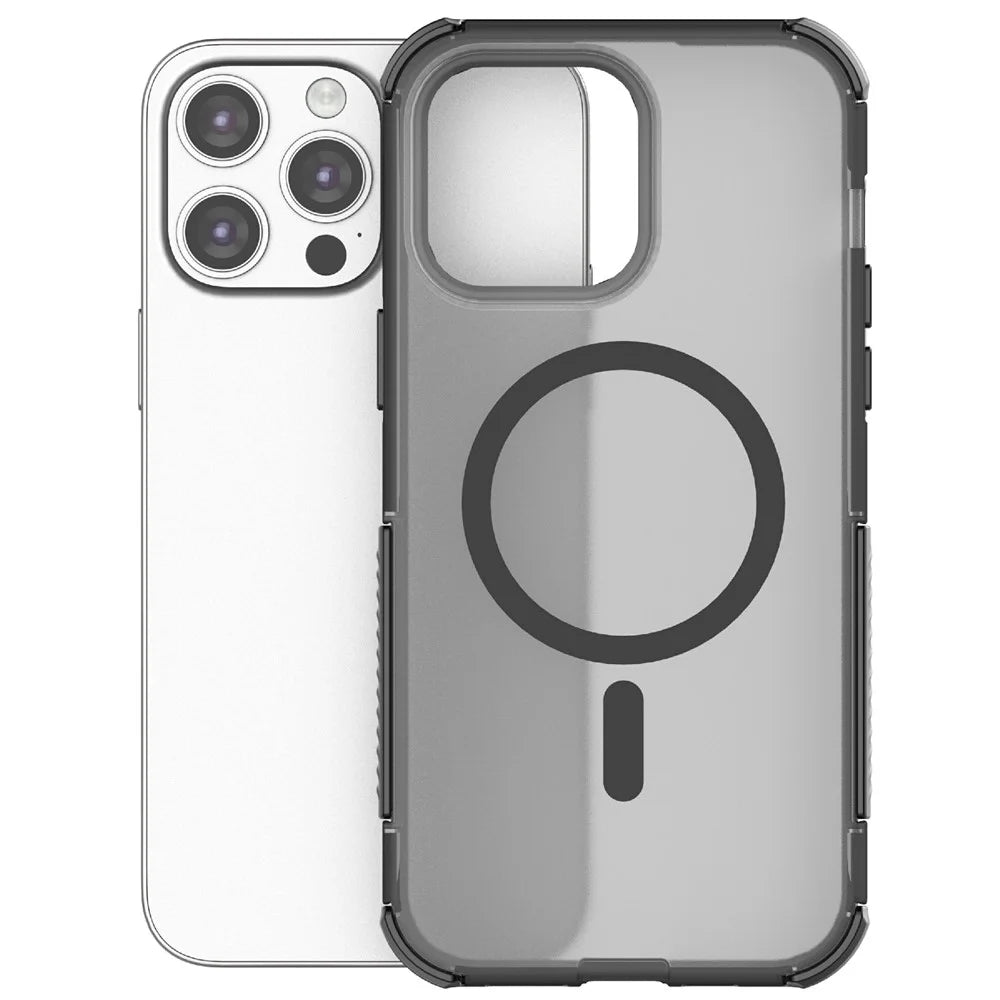 For iPhone 14 Pro Max Magnetic Case Matte Skin Touch TPU PC Anti Drop Phone Cover Compatible with MagSafe - Black - 3