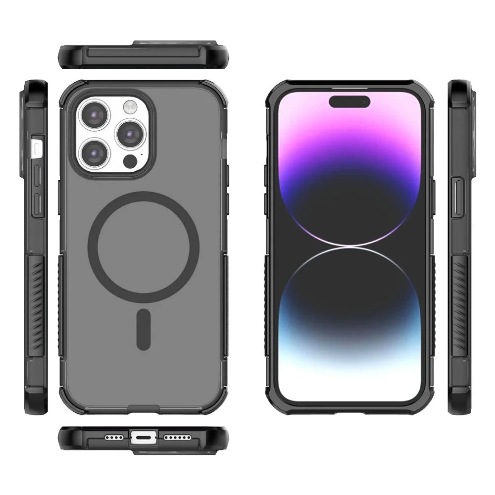 For iPhone 14 Pro Max Magnetic Case Matte Skin Touch TPU PC Anti Drop Phone Cover Compatible with MagSafe - Black - 5