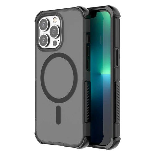 For iPhone 13 Pro Magnetic Case Matte Skin Touch TPU PC Anti Drop Phone Cover Compatible with MagSafe - Black - 1