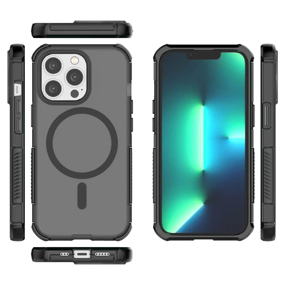 For iPhone 13 Pro Magnetic Case Matte Skin Touch TPU PC Anti Drop Phone Cover Compatible with MagSafe - Black - 5