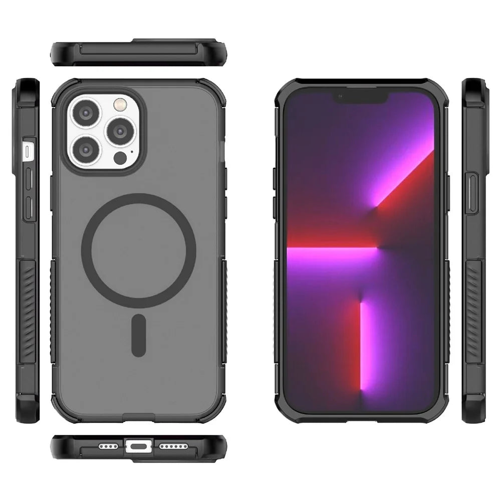 For iPhone 13 Pro Max Magnetic Case Matte Skin Touch TPU PC Anti Drop Phone Cover Compatible with MagSafe - Black - 5
