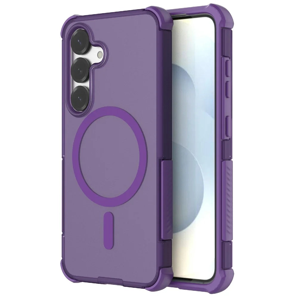For Samsung Galaxy S25 Magnetic Case Matte Skin Touch TPU PC Anti Drop Phone Cover - Purple - 1