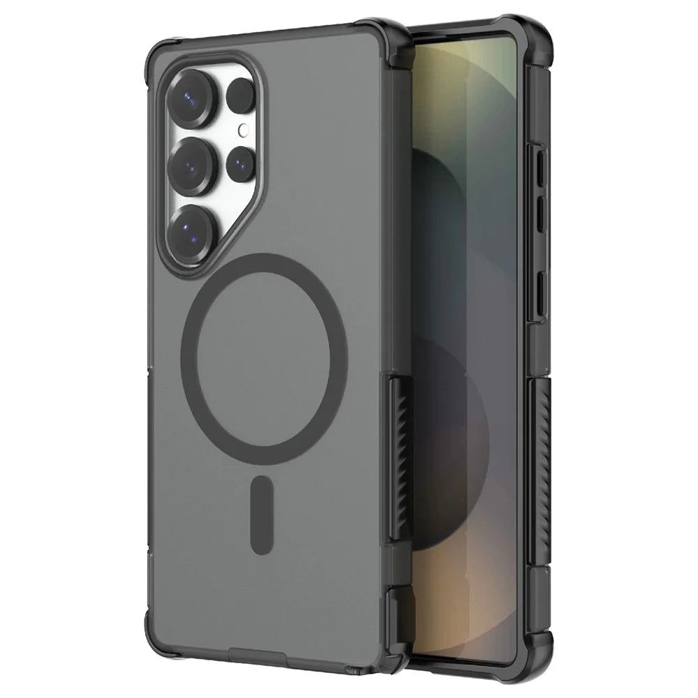 For Samsung Galaxy S25 Ultra Magnetic Case Matte Skin Touch TPU PC Anti Drop Phone Cover - Black - 1