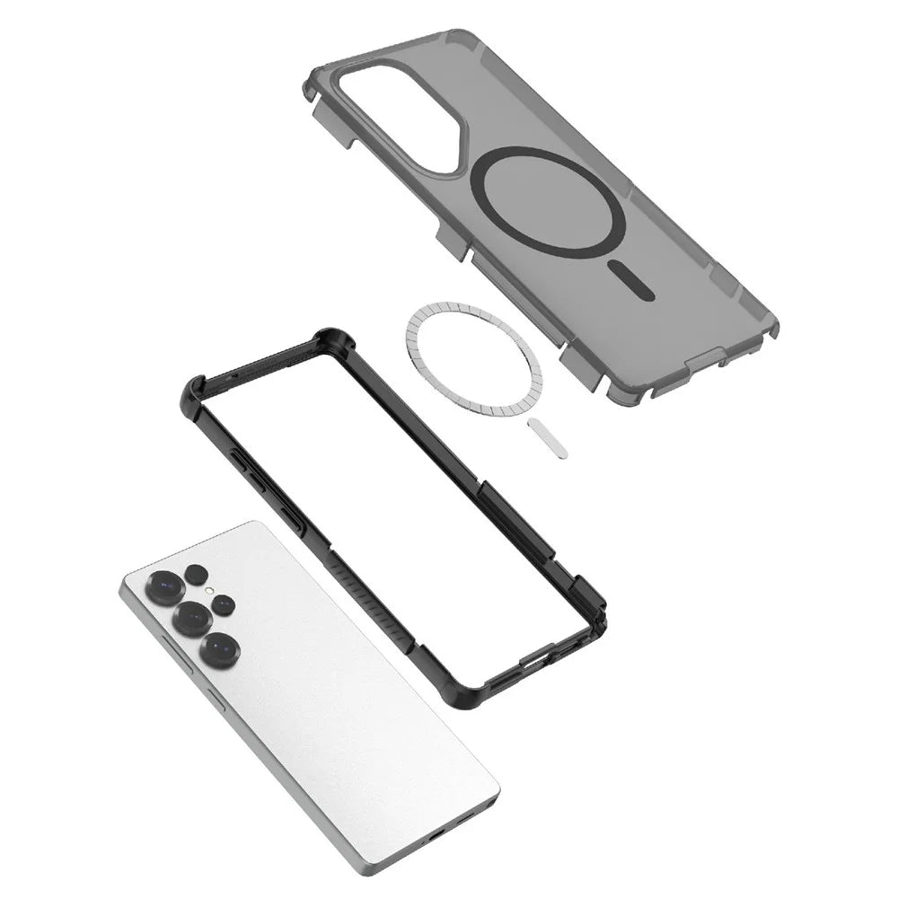 For Samsung Galaxy S25 Ultra Magnetic Case Matte Skin Touch TPU PC Anti Drop Phone Cover - Black - 4