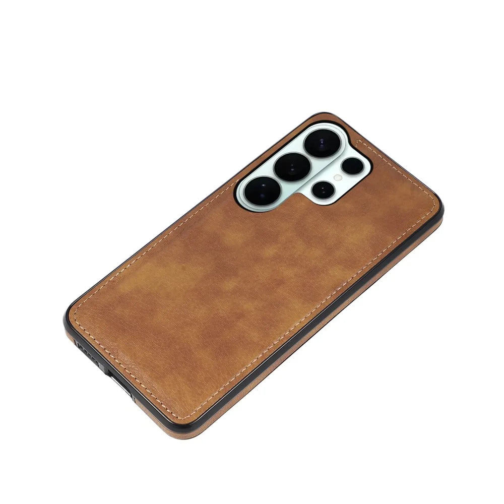 For Samsung Galaxy S26 Ultra Case Logo View Litchi Texture PU Leather Coated PC + TPU Phone Cover - Brown - 2