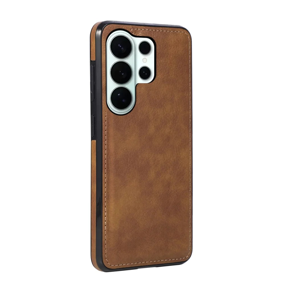 For Samsung Galaxy S26 Ultra Case Logo View Litchi Texture PU Leather Coated PC + TPU Phone Cover - Brown - 4