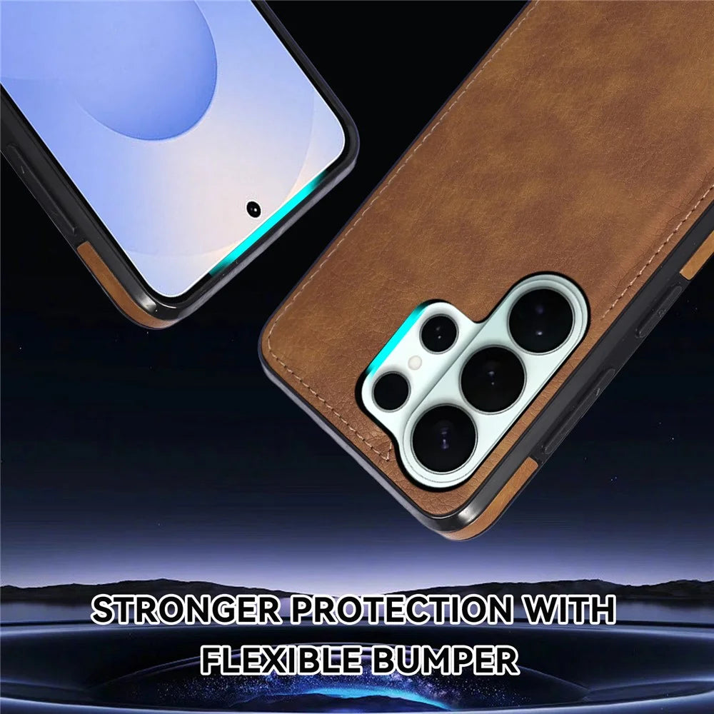 For Samsung Galaxy S26 Ultra Case Logo View Litchi Texture PU Leather Coated PC + TPU Phone Cover - Brown - 6