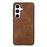 For Samsung Galaxy S26 Case Logo View Litchi Texture PU Leather Coated PC + TPU Phone Cover - Brown - 1