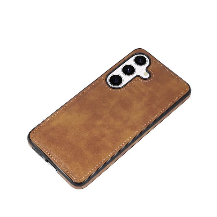 For Samsung Galaxy S26 Case Logo View Litchi Texture PU Leather Coated PC + TPU Phone Cover - Brown - 2