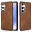 For Samsung Galaxy S26 Case Logo View Litchi Texture PU Leather Coated PC + TPU Phone Cover - Brown - 5