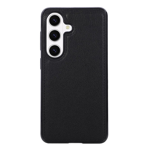 For Samsung Galaxy S26+ Case Litchi Texture PU Leather Coated PC TPU Shockproof Phone Cover - Black - 1