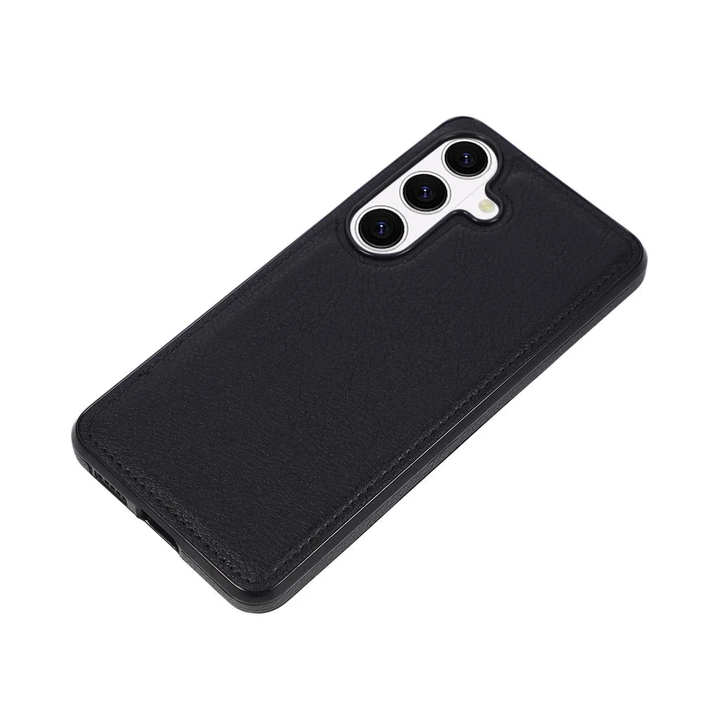 For Samsung Galaxy S26+ Case Litchi Texture PU Leather Coated PC TPU Shockproof Phone Cover - Black - 2