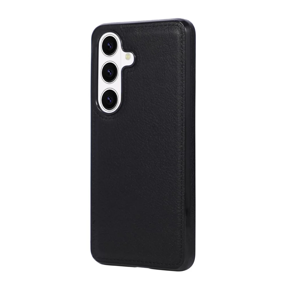 For Samsung Galaxy S26+ Case Litchi Texture PU Leather Coated PC TPU Shockproof Phone Cover - Black - 4