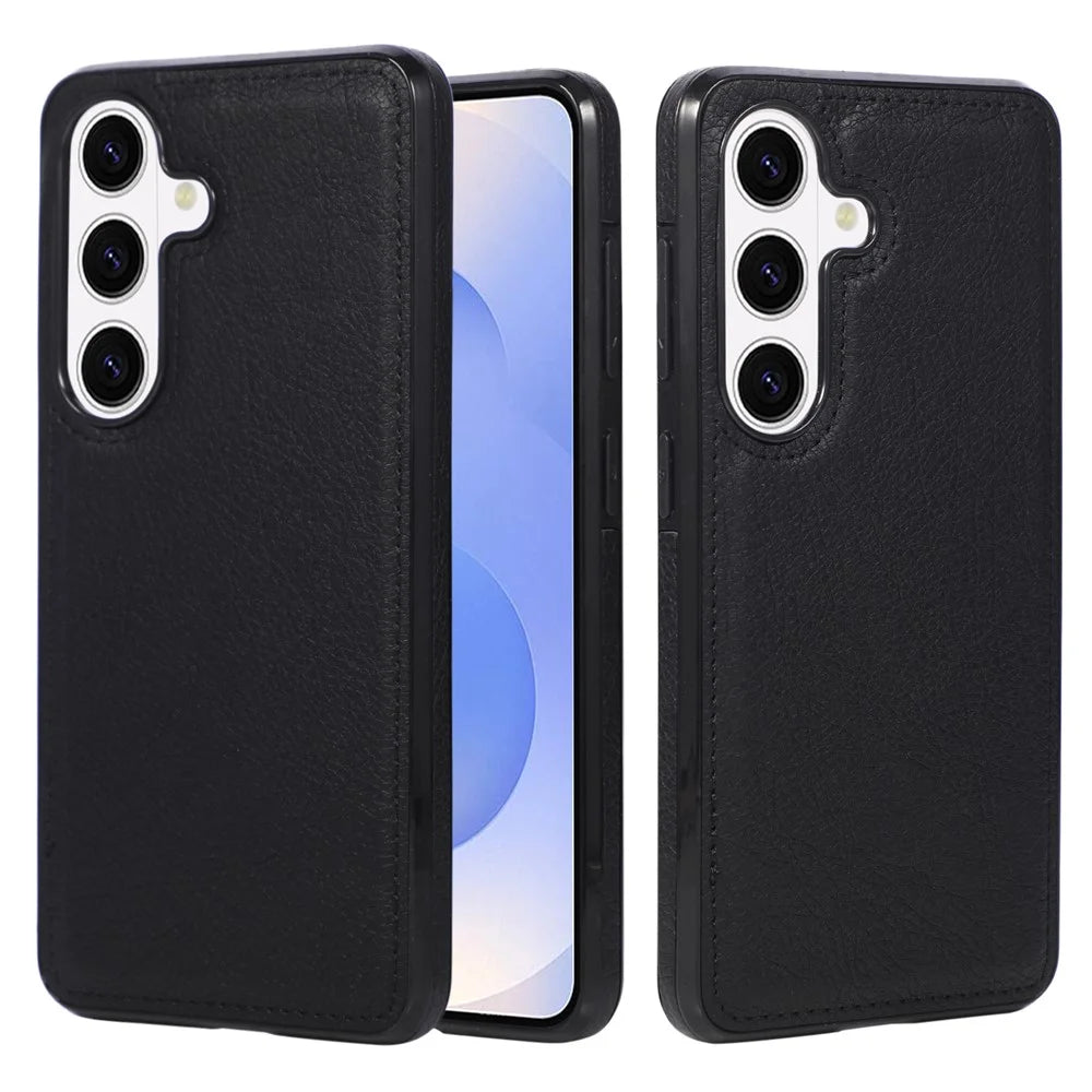 For Samsung Galaxy S26+ Case Litchi Texture PU Leather Coated PC TPU Shockproof Phone Cover - Black - 5