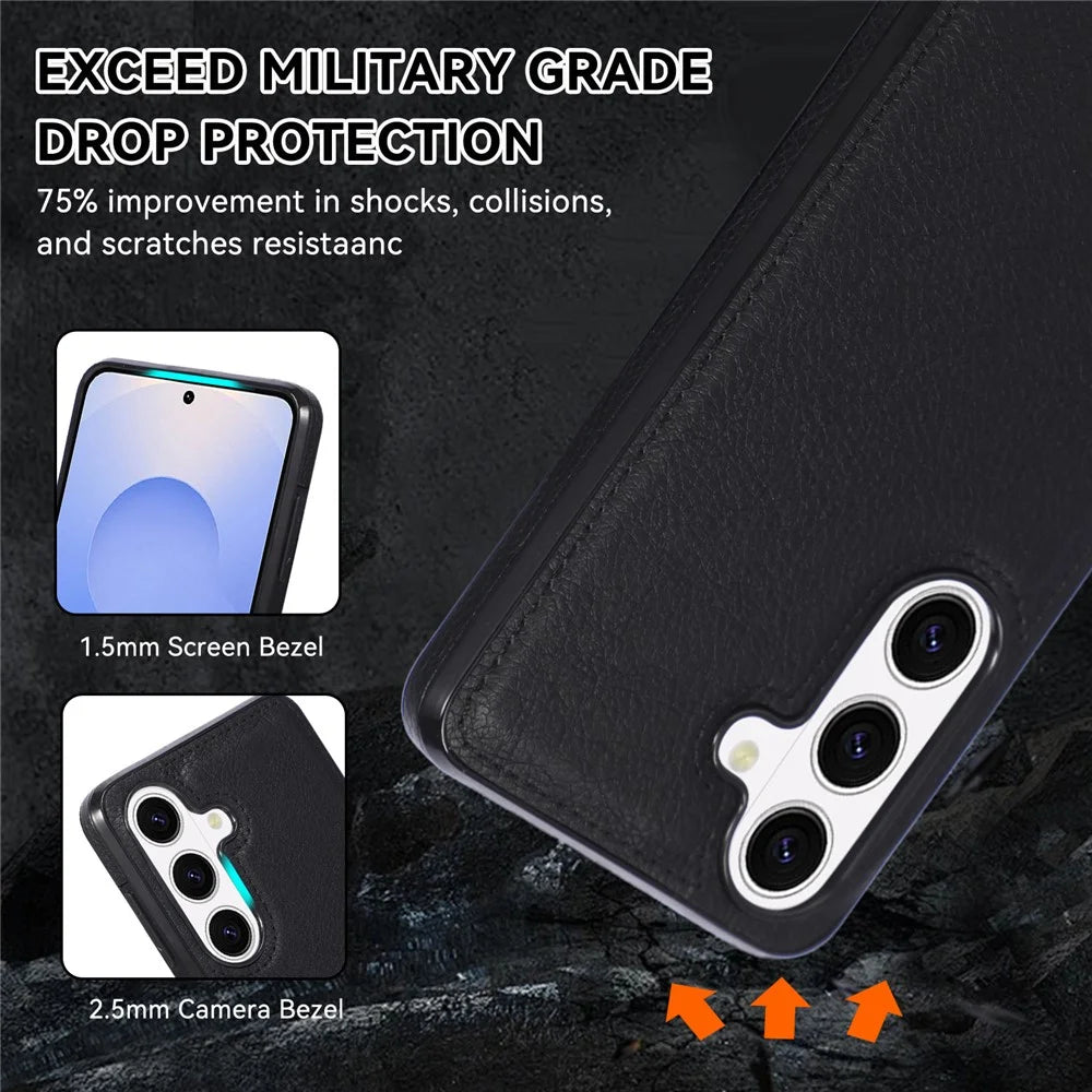 For Samsung Galaxy S26+ Case Litchi Texture PU Leather Coated PC TPU Shockproof Phone Cover - Black - 7