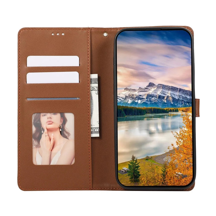 For Samsung Galaxy S26 Ultra Case Splicing Imprinted Rhombus Leather Phone Cover with Wrist Strap - Brown - 2