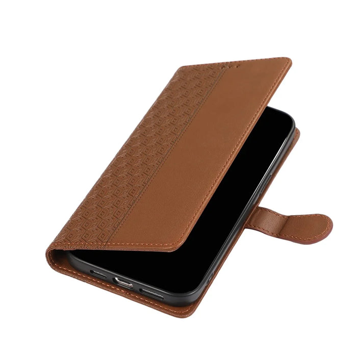 For Samsung Galaxy S26 Ultra Case Splicing Imprinted Rhombus Leather Phone Cover with Wrist Strap - Brown - 6
