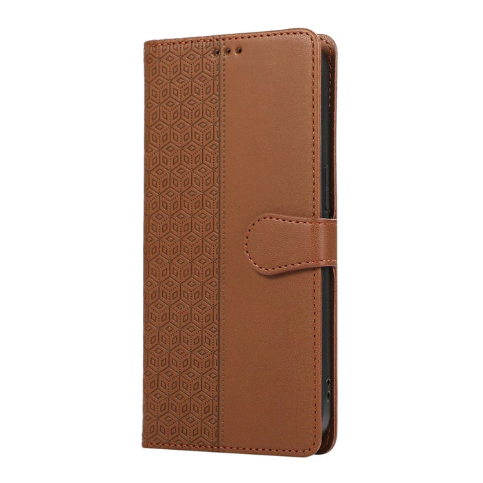 For Samsung Galaxy S26 Ultra Case Splicing Imprinted Rhombus Leather Phone Cover with Wrist Strap - Brown - 7
