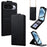 For Google Pixel 10 Pro XL Case Card Holder Vertical Flip Leather Phone Cover with Crossbody Shoulder Strap - Black - 1