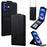 For iPhone 16 Case Card Holder Vertical Flip Leather Phone Cover with Crossbody Shoulder Strap - Black - 1