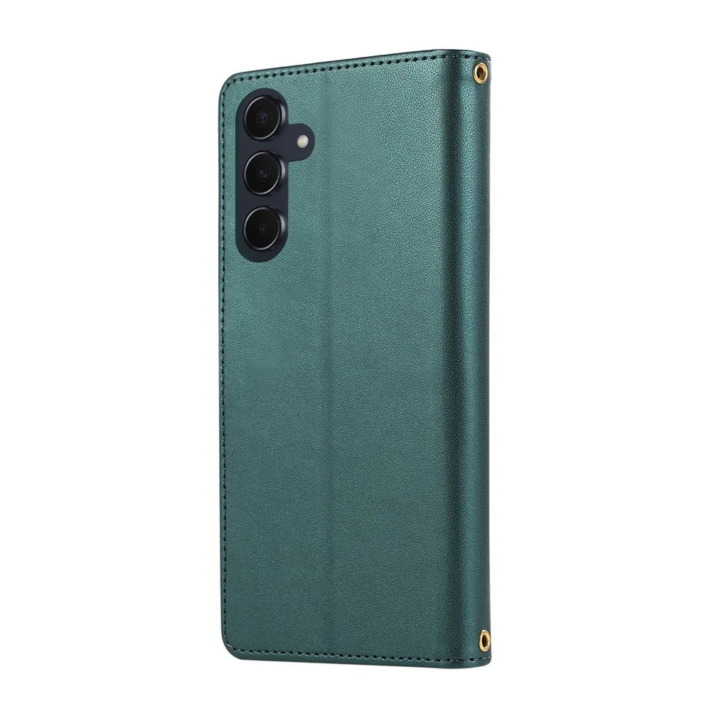 For Samsung Galaxy A37 5G Case Multi Card Slots Zipper Rhombus Leather Phone Cover with Wrist Strap - Green - 7