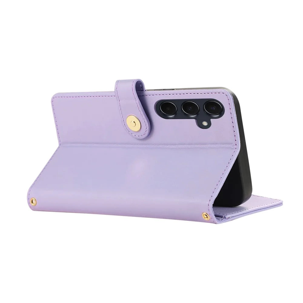 For Samsung Galaxy A57 5G Case Multi Card Slots Zipper Rhombus Leather Phone Cover with Wrist Strap - Purple - 4