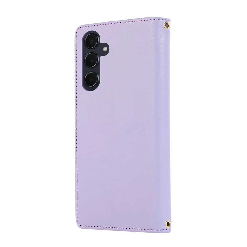 For Samsung Galaxy A57 5G Case Multi Card Slots Zipper Rhombus Leather Phone Cover with Wrist Strap - Purple - 7