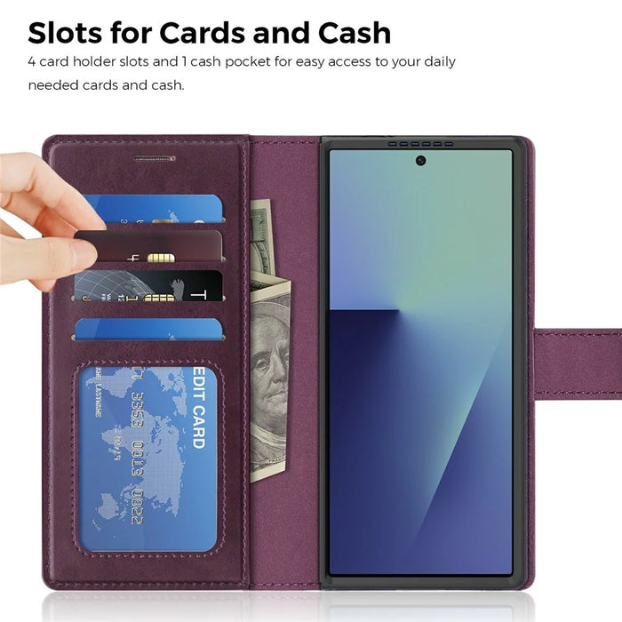 For Samsung Galaxy Z Fold7 5G Magnetic Leather Case RFID Blocking Wallet Detachable Phone Cover - Dark Purple - 2
