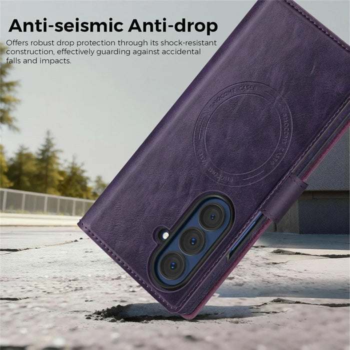 For Samsung Galaxy Z Fold7 5G Magnetic Leather Case RFID Blocking Wallet Detachable Phone Cover - Dark Purple - 5