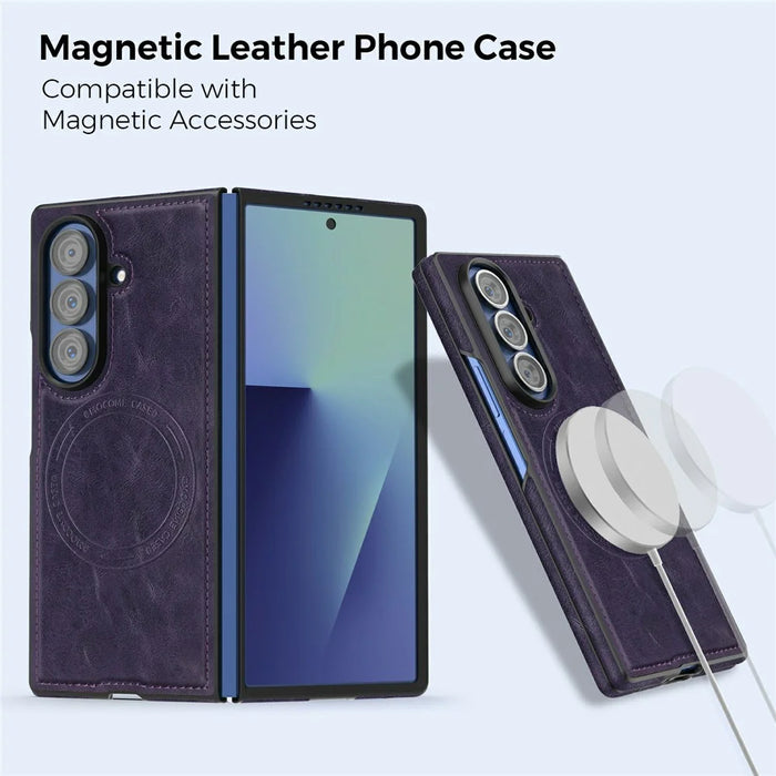 For Samsung Galaxy Z Fold7 5G Magnetic Leather Case RFID Blocking Wallet Detachable Phone Cover - Dark Purple - 6