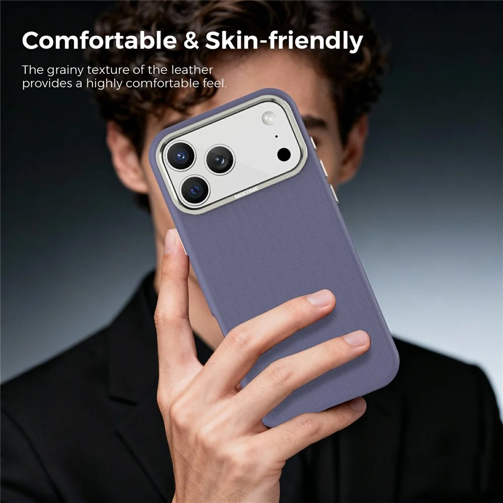 For iPhone 17 Pro Max Case Compatible with MagSafe Fine Grid Texture Leather Coated TPU PC Phone Cover with Metal Lens Frame - Purple - 7