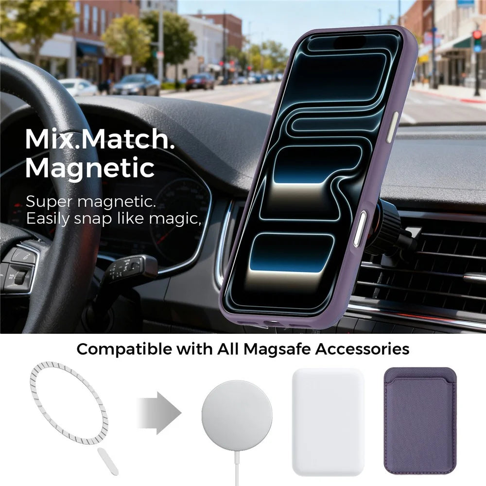 For iPhone 17 Pro Case Compatible with MagSafe Fine Grid Texture Leather Coated TPU PC Phone Cover with Metal Lens Frame - Purple - 2