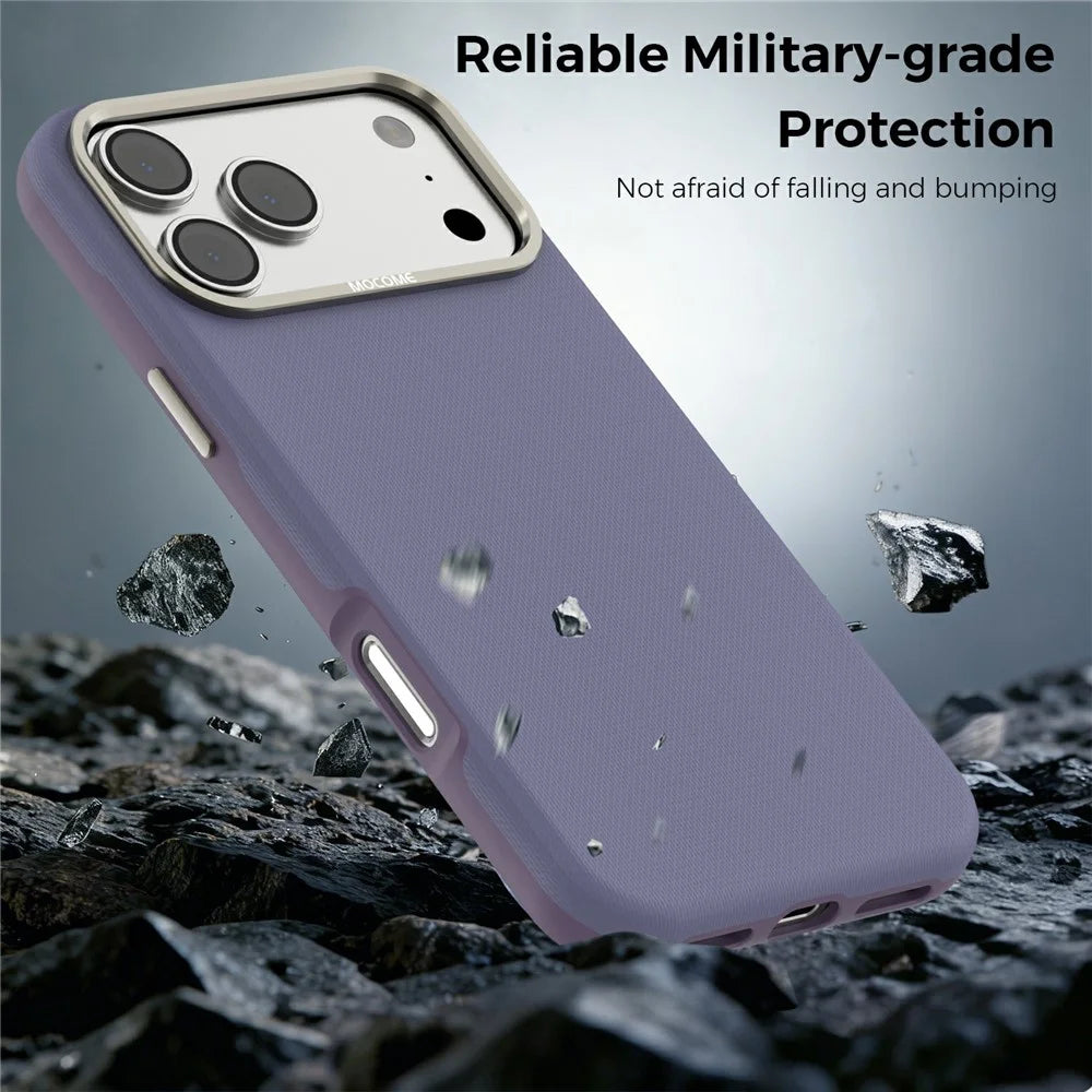 For iPhone 17 Pro Case Compatible with MagSafe Fine Grid Texture Leather Coated TPU PC Phone Cover with Metal Lens Frame - Purple - 4