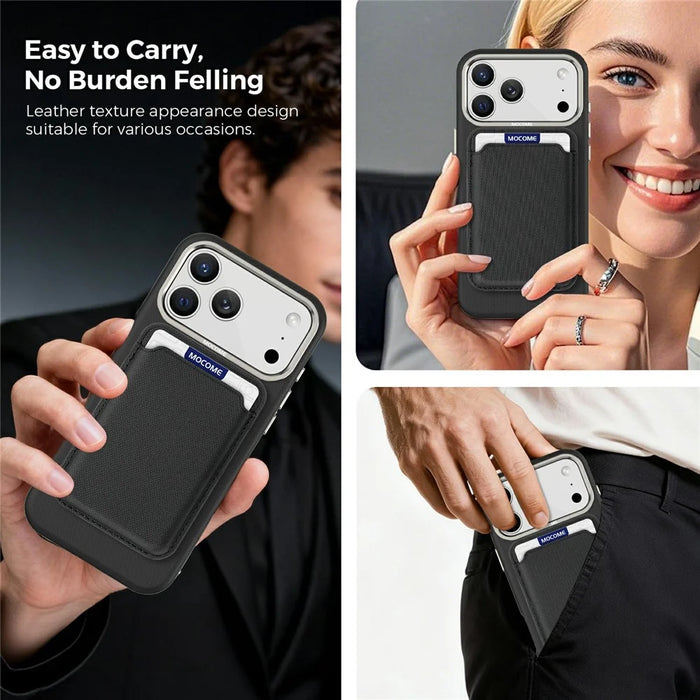 For iPhone 17 Pro Max Case Compatible with MagSafe Fine Grid Texture Leather Back Phone Cover with Detachable Card Holder - Black - 7