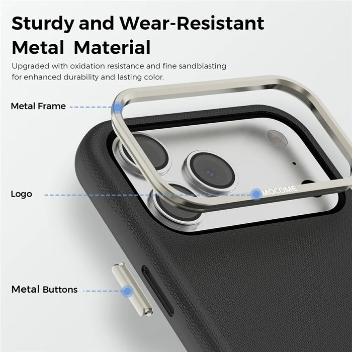 For iPhone 17 Pro Case Compatible with MagSafe Fine Grid Texture Leather Back Phone Cover with Detachable Card Holder - Black - 5