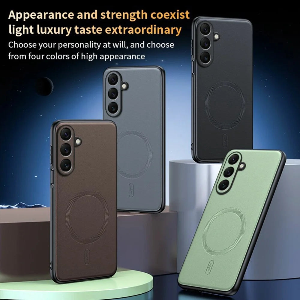 For Samsung Galaxy S26+ Magnetic Case Leather Coated TPU + PC Phone Cover - Grey - 5