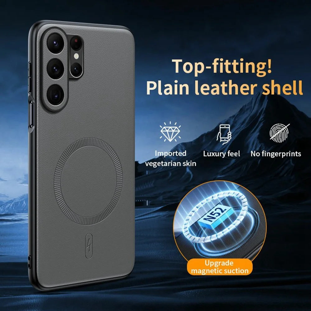 For Samsung Galaxy S26 Ultra Magnetic Case Leather Coated TPU + PC Phone Cover - Grey - 2